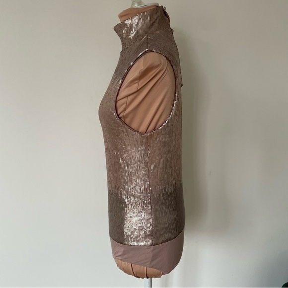 Anthropologie Floreat Sequin Mock Neck Gold Sleeveless Keyhole Bodysuit NWT Sz S - Picture 6 of 12